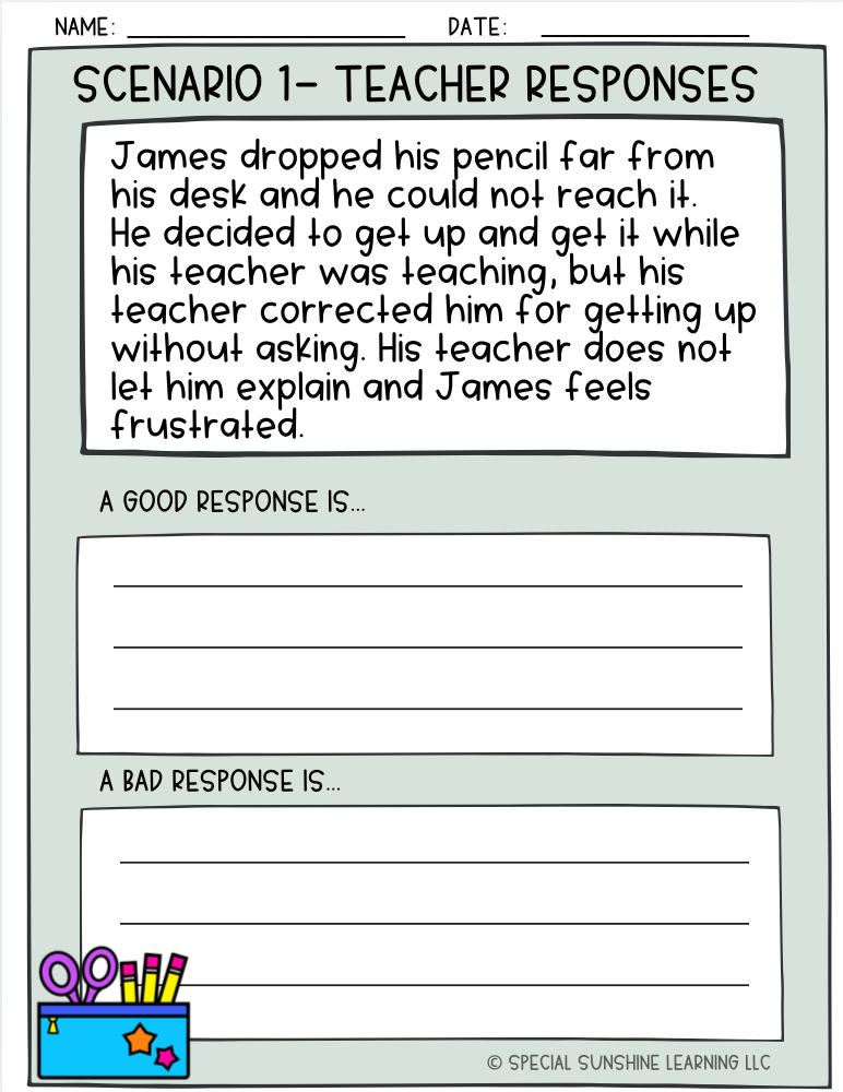 School-Based Social Emotional Skills "Teacher Responses" Activities