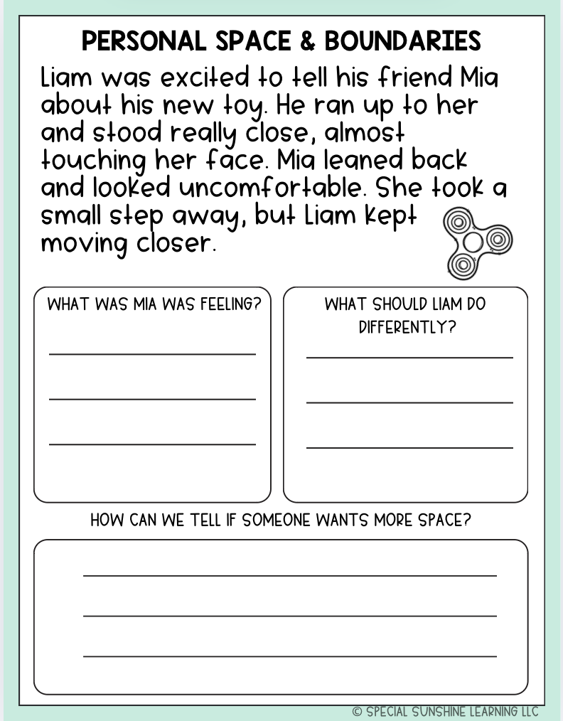 Social Skills Story & Activities: Personal Space and Boundaries