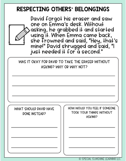 Social Skills Story & Activities: Personal Space and Boundaries