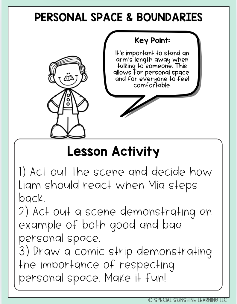 Social Skills Story & Activities: Personal Space and Boundaries