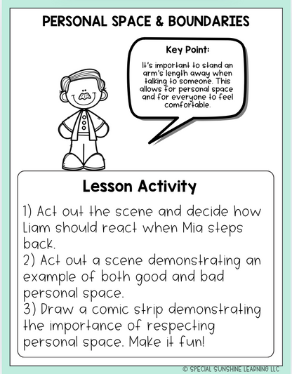 Social Skills Story & Activities: Personal Space and Boundaries