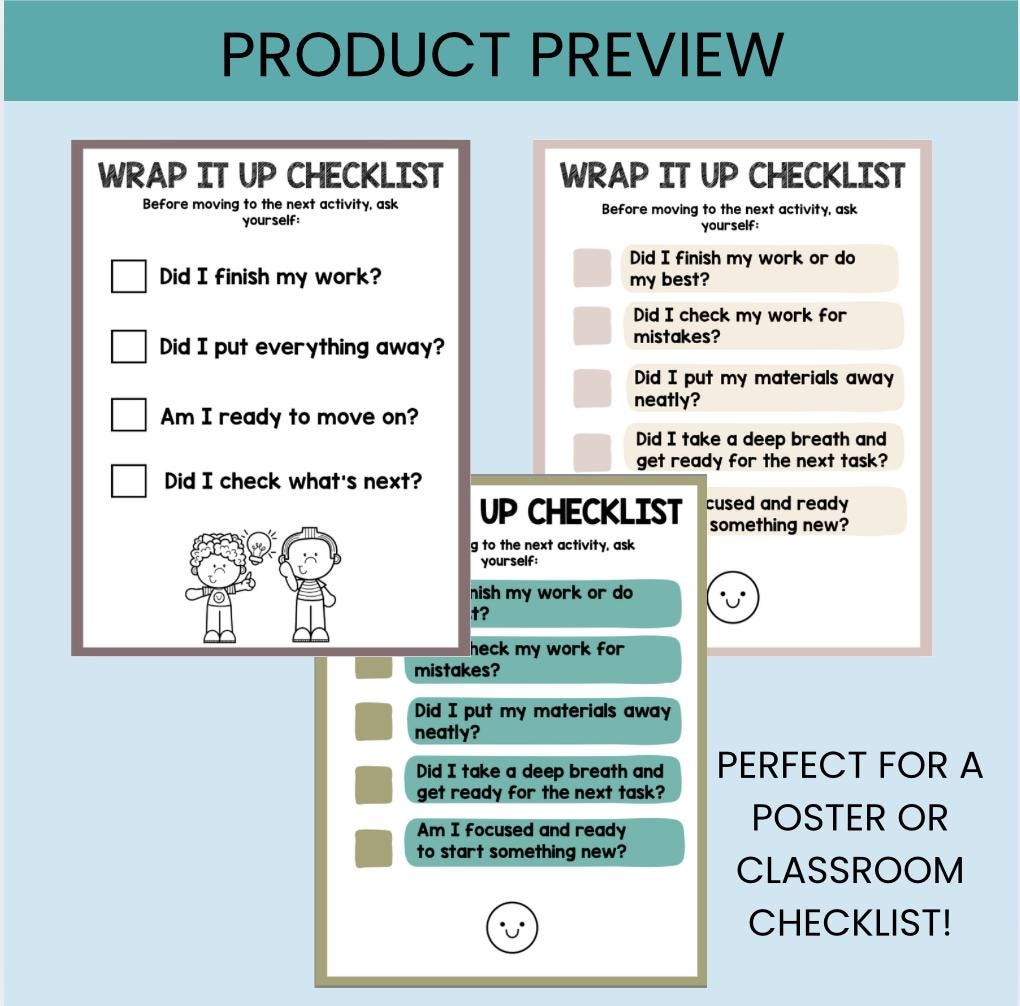 Executive Functioning Wrap-Up Checklists Printable | Task Transition Tools