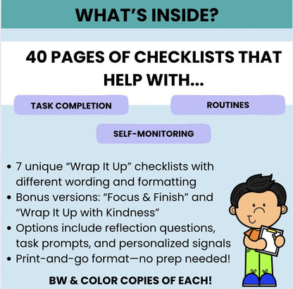 Executive Functioning Wrap-Up Checklists Printable | Task Transition Tools