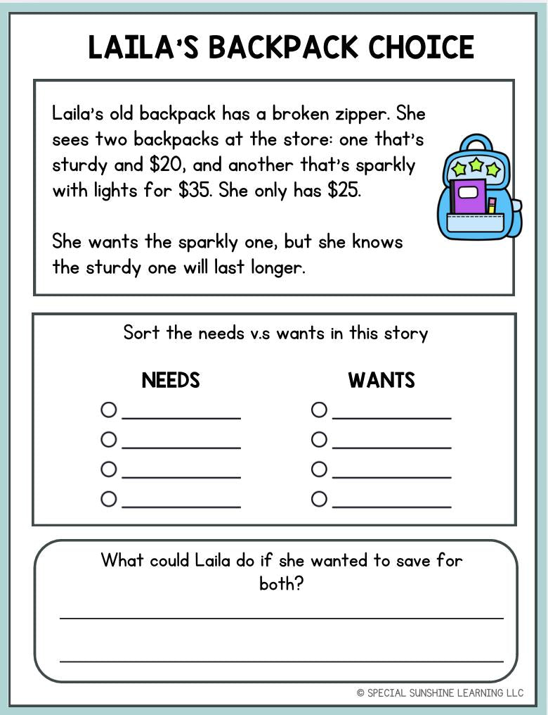 Budgeting & Smart Money Choices Packet | FREEBIE | Grades 3–8